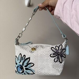 Coach White and Blue Floral Shoulder Bag